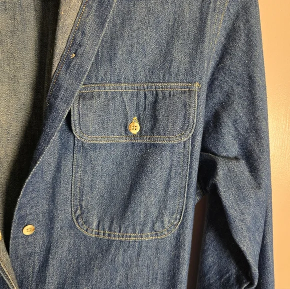 L.L. Bean Vintage Blue Denim Long Shirt Dress Size 12 - Picture 3 of 4